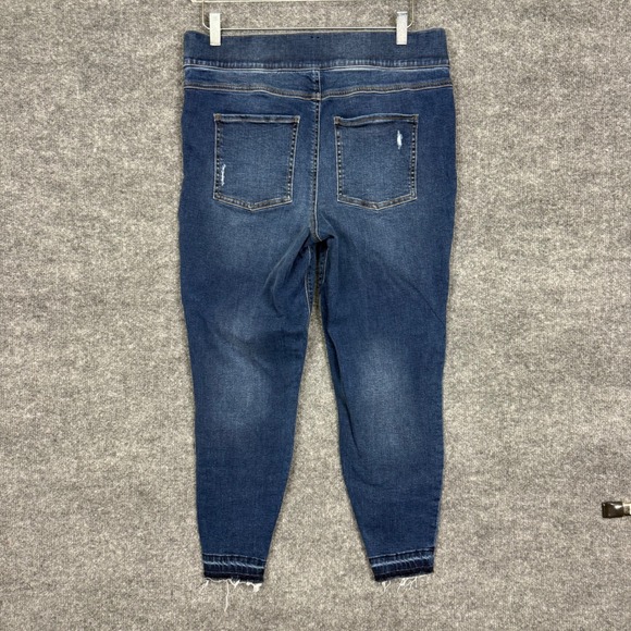 SPANX Jeans Womens 1XP Petite Blue Pull On Jeggings Distressed Dark Wash Frayed - Picture 8 of 15